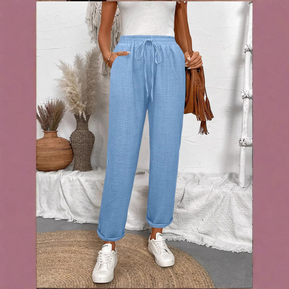 women's clothing  pure color drawstring loosecasualstraight-leg pants workwear pants elegantwork clothing