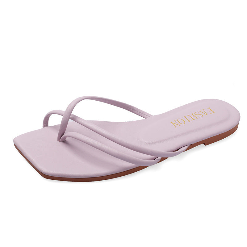 Foreign trade 2021 flip-flops women's summer fashion outer wear Korean version square head flat bottom pinch poster beach sandals tide women's shoes