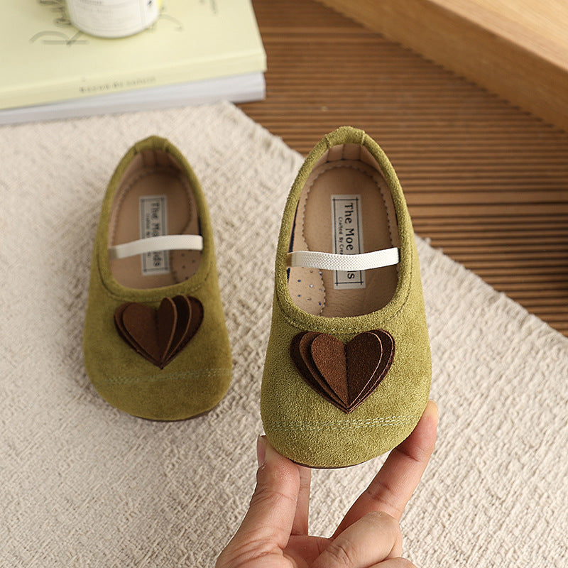 Vancahao korean children's shoes  spring and autumn new girls' suede heart princess shoes soft sole mary jane flats