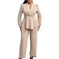 D549  women's  fall/winter new fashion suit collar long sleeve top & wide leg pants two-piece set