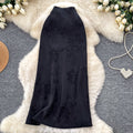 French acetate satin jacquard printed a-line midi skirt - korean style high waist slimming workwear spring new arrival