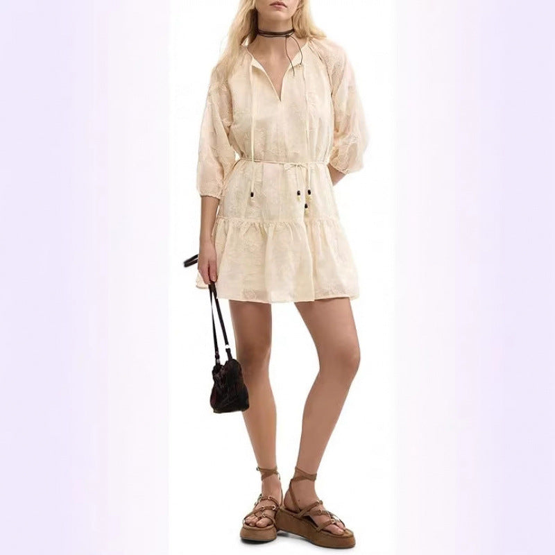 Amazon fashioneleganteasiest for matchdress women's  summer new arrivaltie back age reduction skirt