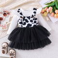 european and american style autumn/winter new collection: girls' plaid long-sleeve top and cow print suspender mesh skirt set (sizes for toddlers and young children)