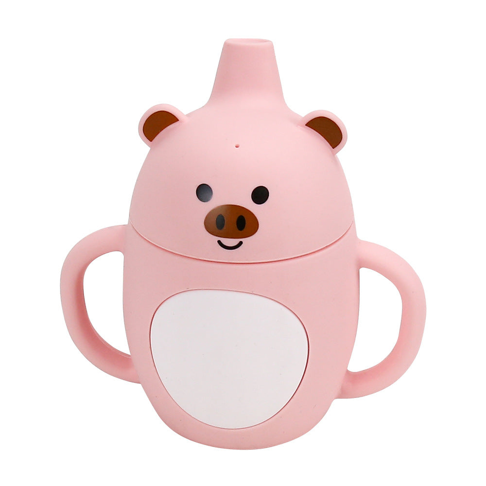Cross-border explosion Animal shape Children's cup Silicone belly cup with handle Food grade Silicone learning drink cup