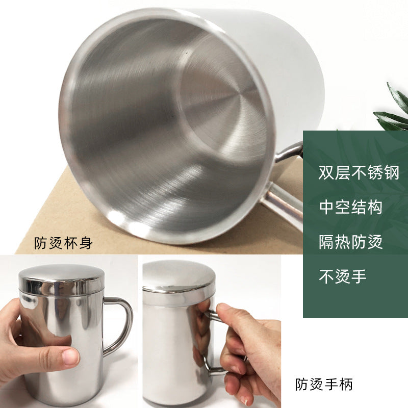 304 stainless steel mug, kids' cup, kindergarten double-walled insulated cup with lid and handle, office water cup