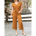 Aliexpress cross-border new women's short-sleeve loose fit slimming wide-leg jumpsuit