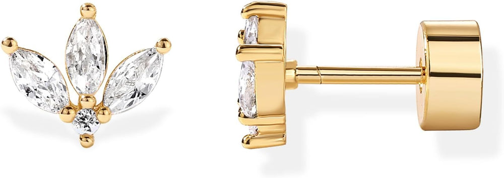 Versatile cross-border fashion minimalist earrings - symmetrical three-leaf clover design, premium micro-paved cubic zirconia stud earrings, copper plated
