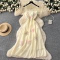 French riviera style sweet cami dress - women's designer dress with intricate 3d floral appliqués and cinched waist
