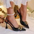 Plus size metal buckle high heel sandals for women 2026 summernew arrival thin heel export pointed toe fashion toe cap sandals in stock