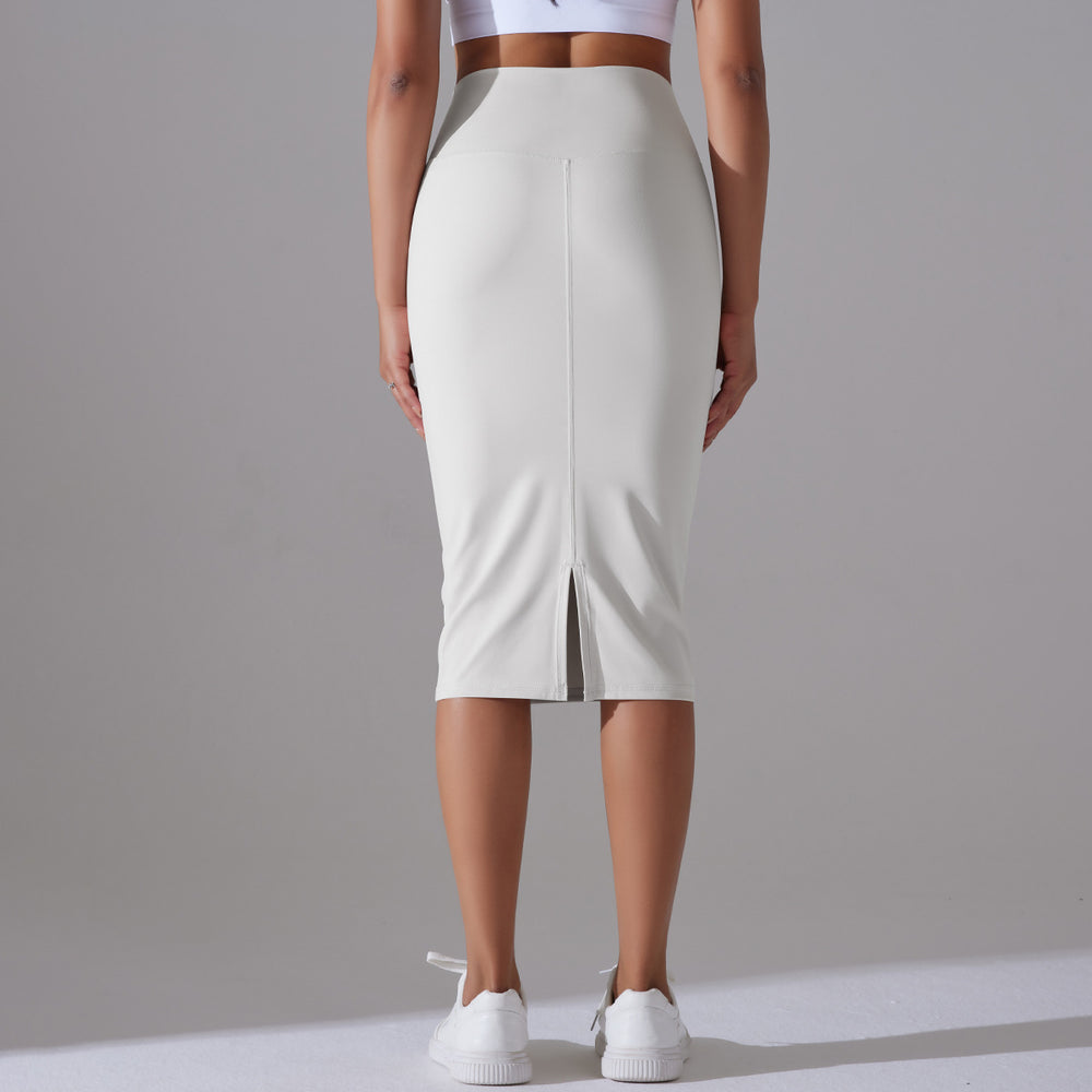Naked high waist tight hip skirt sports skirt high elastic brushed medium long slit casual yoga women's skirt
