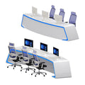 Saint li's futuristic surveillance console, command center curved control desk, central control room monitoring station, and workstation