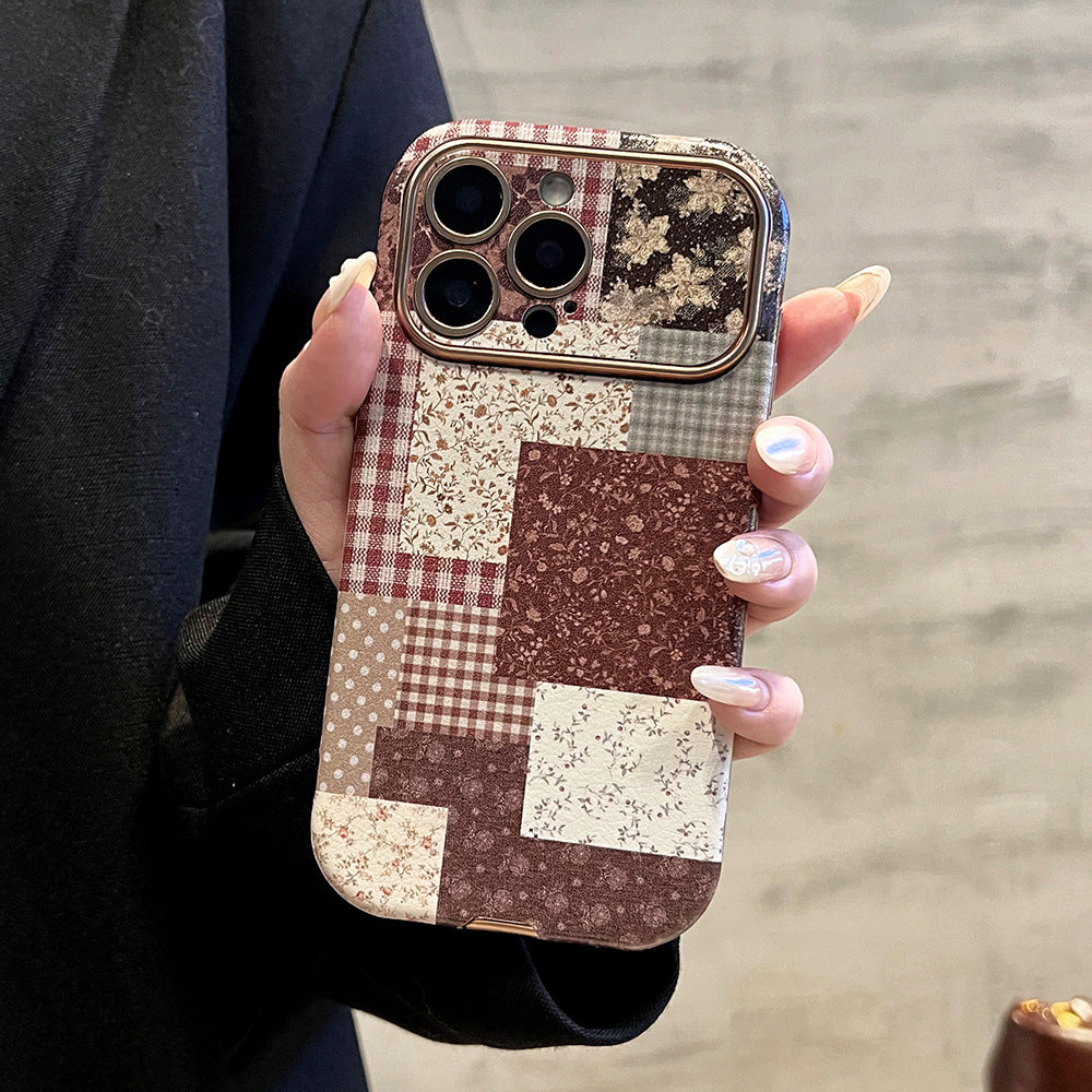 Suitable for large window iphone16 protective case brown stitching apple 17promax anti-fall mobile phone case kevlar