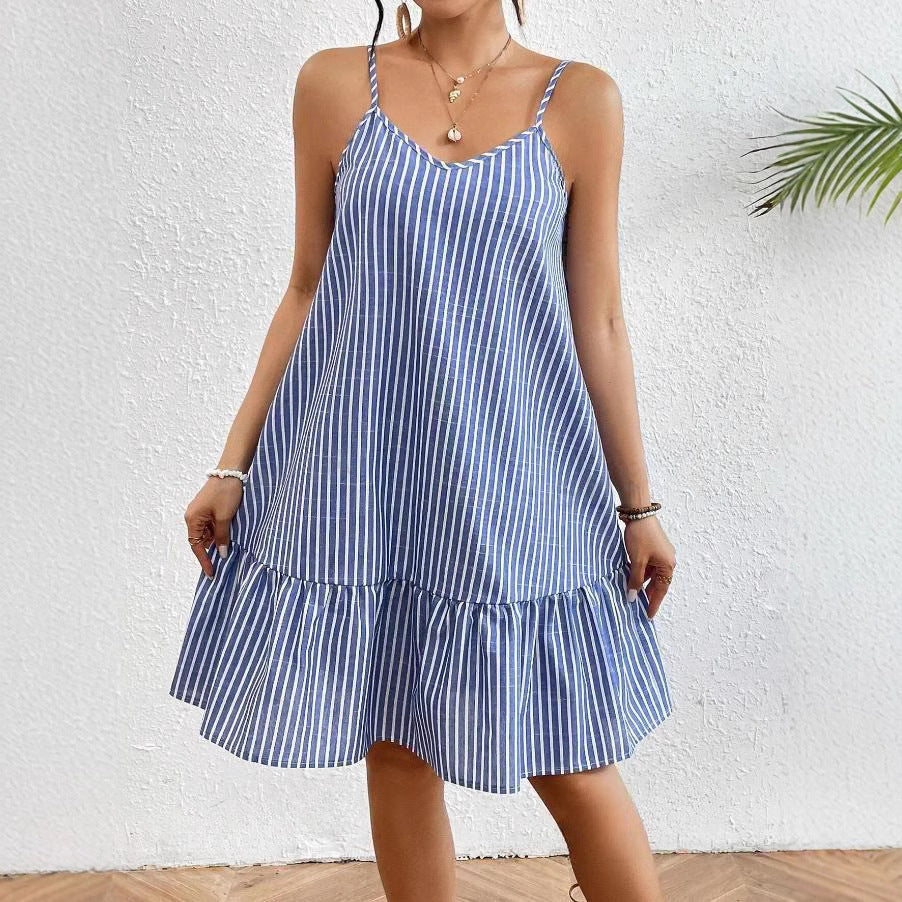 European and american cross-border e-commerce   new striped print sexy summer camisole dress for women
