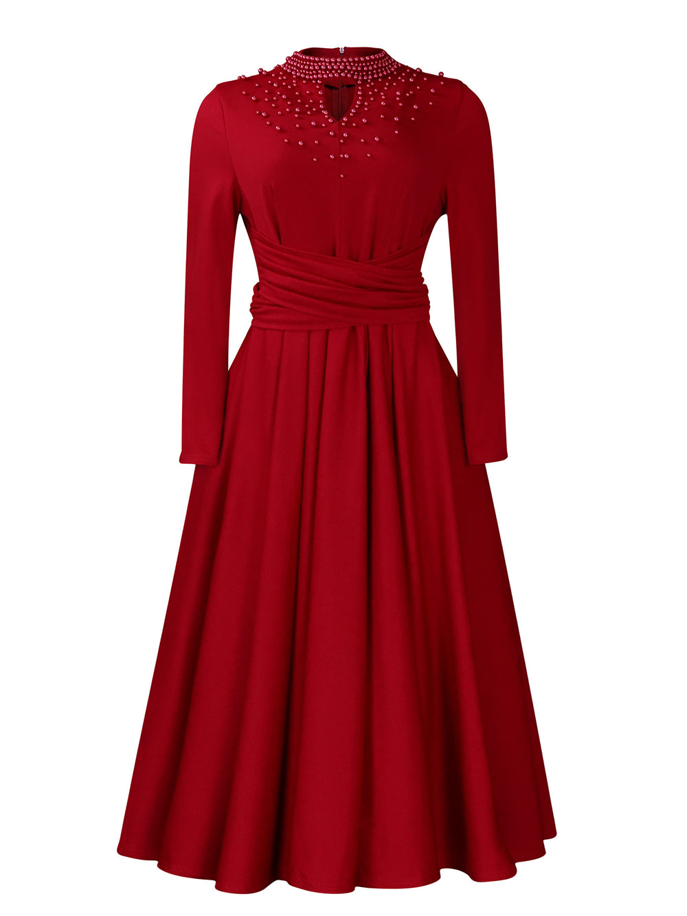 D454  foreign trade women's new fashion high neck elegant beaded flared dress fitted waist african dress