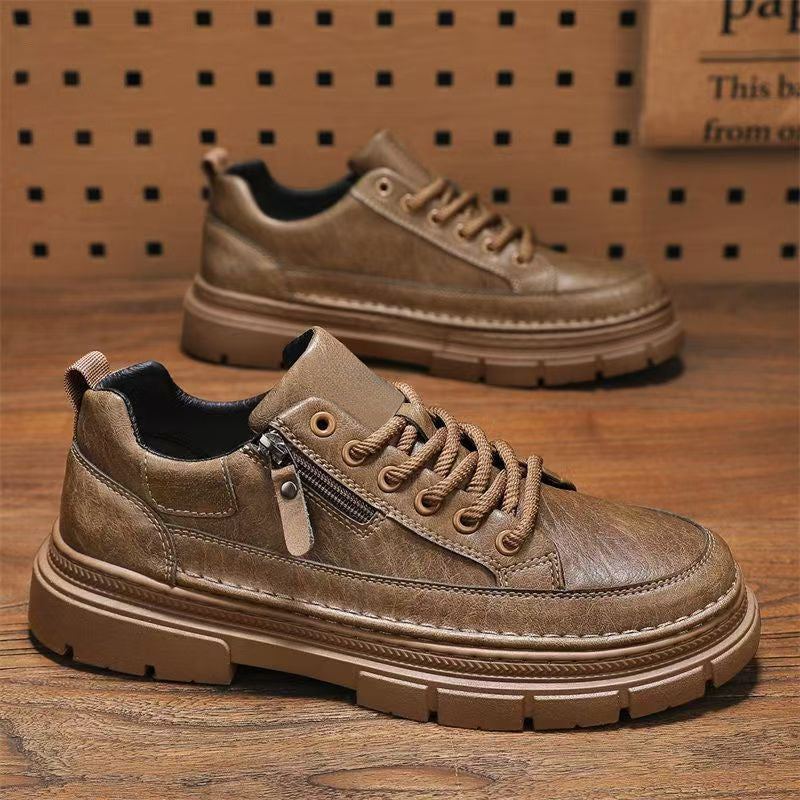 Men's spring new arrivals: men's athletic & casual sneakers - versatile, waterproof, non-slip black leather shoes - leather upper, work-ready trendy footwear