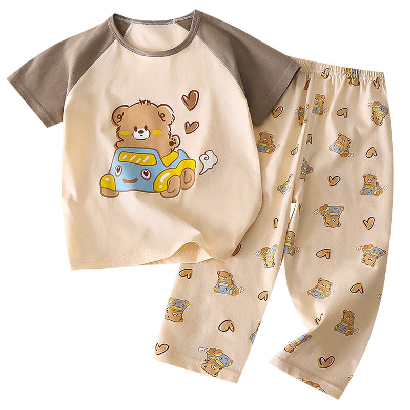 Kids' short-sleeve cotton set: summer t-shirt & pajamas for boys & girls - perfect for home wear and sleepwear