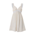 Amazon women's spring  new fashion v-neck lace trim solid color loose spaghetti strap a-line dress