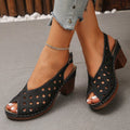 spring/summer new plus size cross-border roman retro style hollow-out fashion outerwear solid color buckle peep-toe sandals