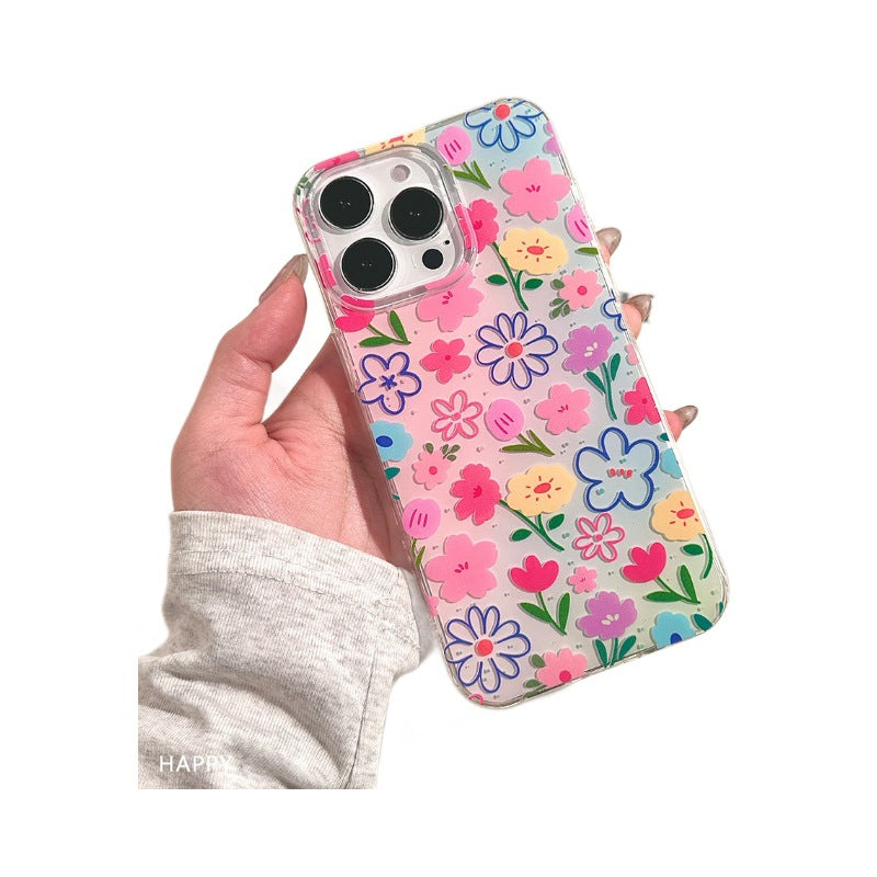 Suitable for apple 16promax niche all-inclusive mobile phone case iphone15 summer imd full screen flower protective cover