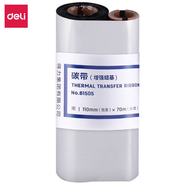Deli 81505 wax-based ribbon black 110mm × 70m label printer 888T consumables color ribbon