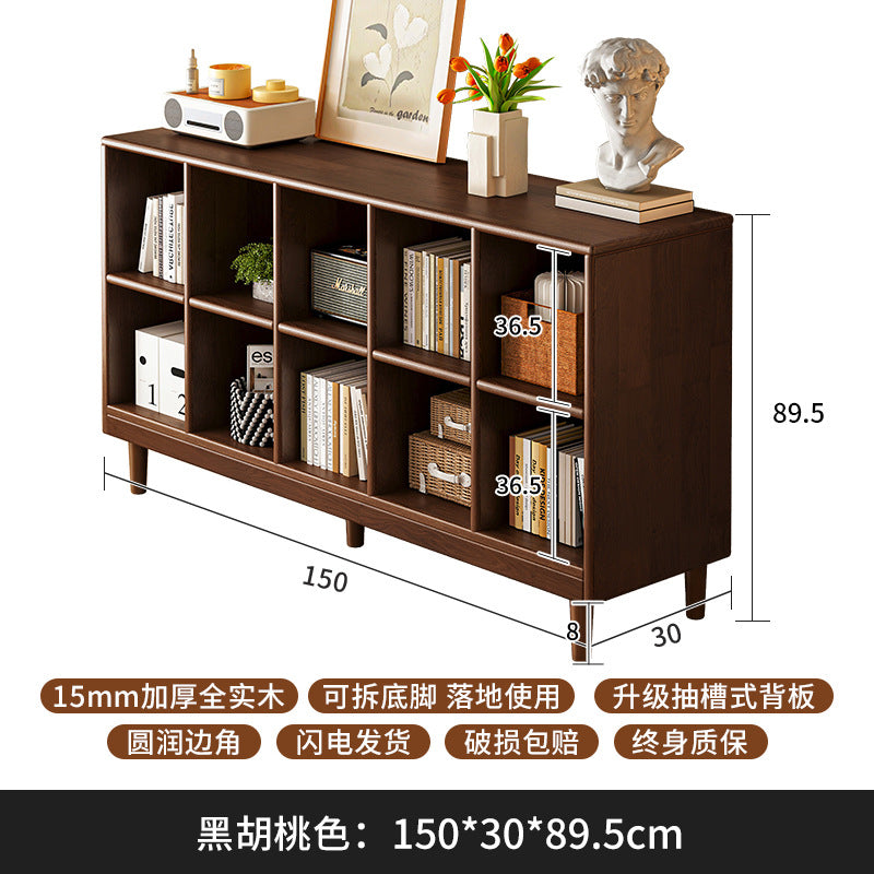 Solid wood short bookcase Walnut color locker American small cabinet Living room rack Record storage cabinet Locker
