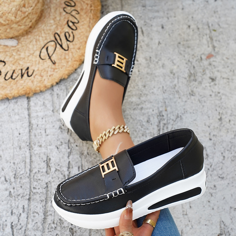spring new arrivalplus sizethick sole women's shoes casualflats women's metal buckle slip-on   dropshipping