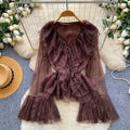French romantic lace ruffle v-neck flared sleeve top - chic and slimming, autumn  collection