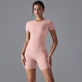 New spring double-sided nylon quick-dry yoga outfit short sleeve fitness set outdoor running sports two-piece set for women