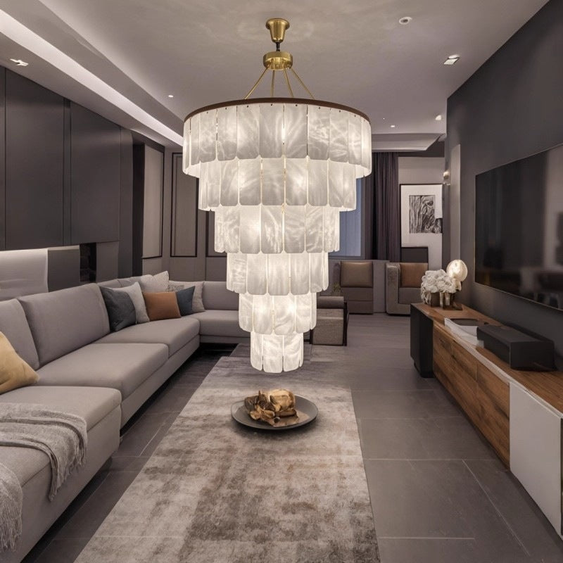 All-copper spanish marble living room chandelier - modern minimalist style for duplex homes, high ceilings, hotel lobbies, and villas