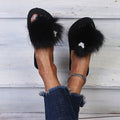 Spring/summer new women's european and american fashion faux fox fur slippers korean style outdoor one-strap slides home furry fur slippers
