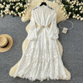 French retroelegancedresswinternew arrivalclassy sensecut out crochet lace waist elegant long skirt