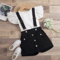 european and american cross-border new arrival: solid color hollow-out flutter sleeve crew neck top with detachable strap shorts skirt set