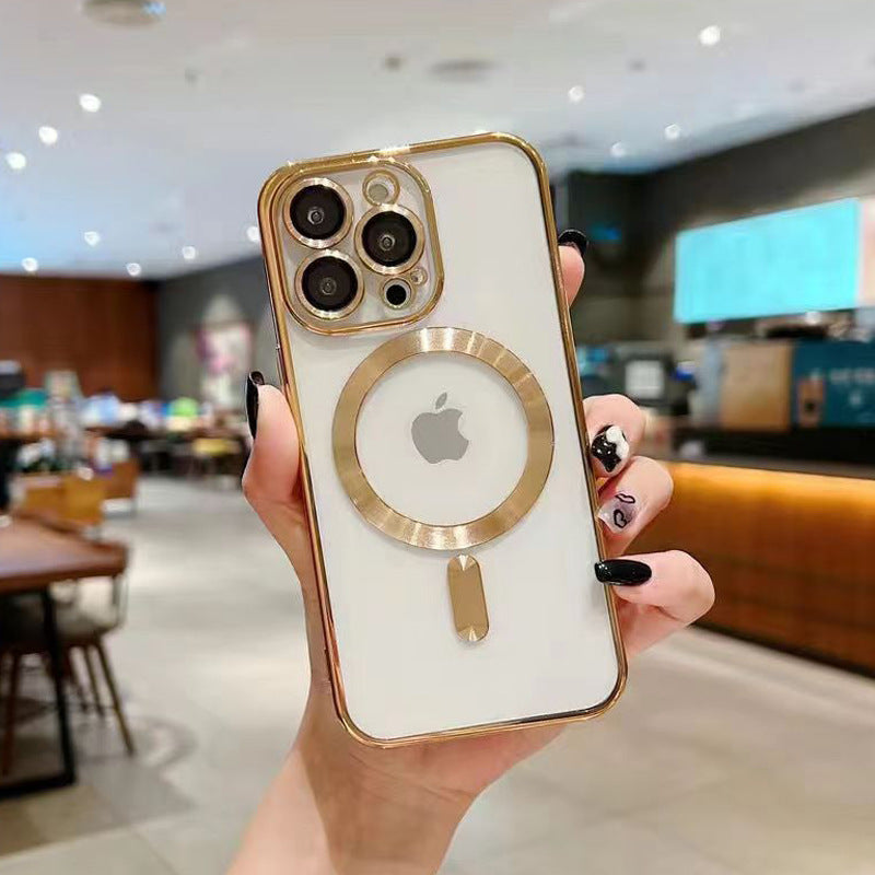 Suitable for apple 16 transparent electroplated magnetic phone case 13 all-inclusive iphonexr comes with lens film 14 protective cover