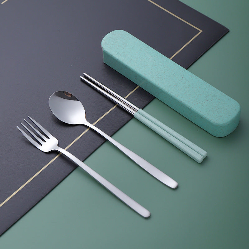 Daoqi Stainless Steel Portable Tableware Set Outdoor Travel Tableware Three-piece Set Storage Pull Box Spoon Fork Chopsticks Wholesale