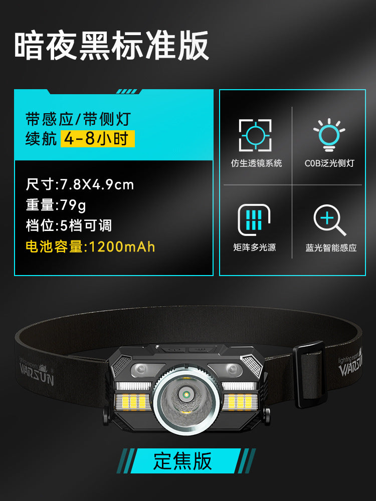 Walson manufacturer WD09 induction headlight strong light head-mounted led long battery life night fishing fish outdoor super bright mining lamp