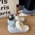 2025 winter new cartoon penguin & fish cotton slippers - thickened, warm, platform sole, detachable cotton slippers for women - wholesale