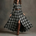 cross-border e-commerce european and american women's clothing: new summer collection - fashionable, casual, and elegant plaid notch collar slim-fit dress