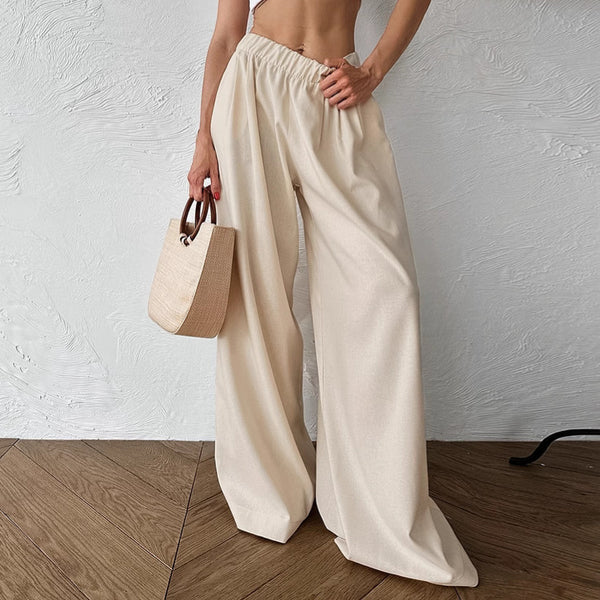 European and American fashion casual cotton and linen wide-leg pants women's   2025 autumn loose drape khaki trousers
