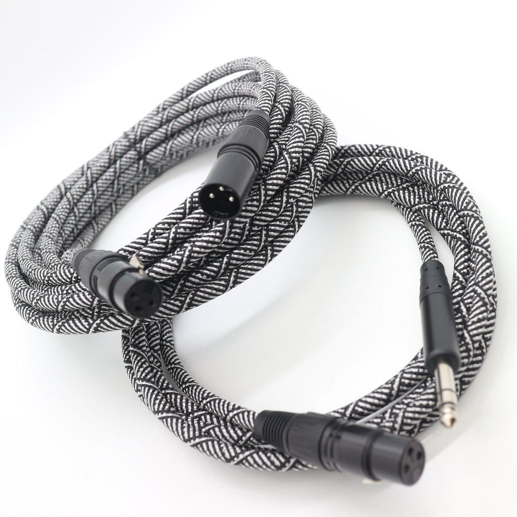 Black and white high-grade pit viper pattern braided network interface card Nong 3pin male to female microphone cable protective cover flame retardant network cover envelope