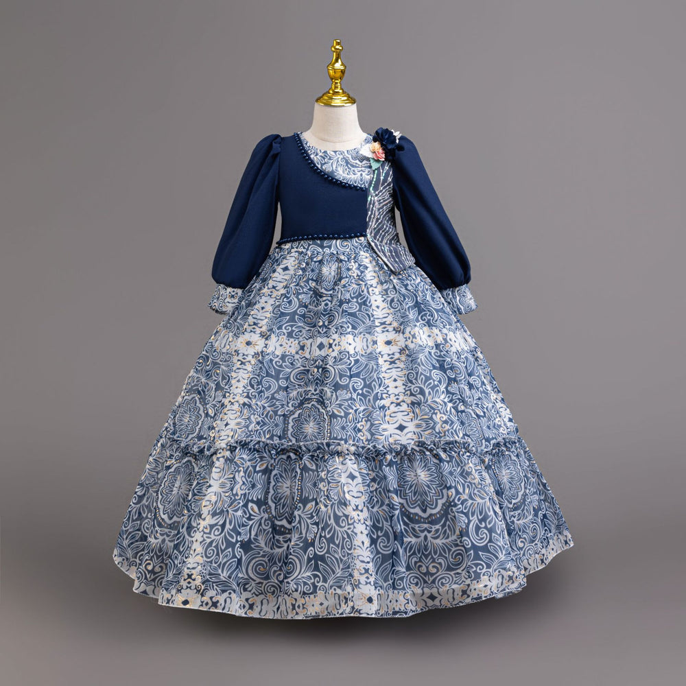 New spring/autumn chiffon dress - premium long sleeve banquet gown - holiday party princess performance dress - kids' dress