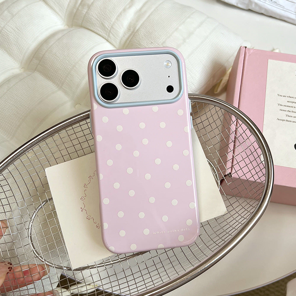 Color-blocked macaron phone case with all-over polka dot design, compatible with apple 17 pro max. iphone 18 skin-feel jelly case, also suitable for iphone 15