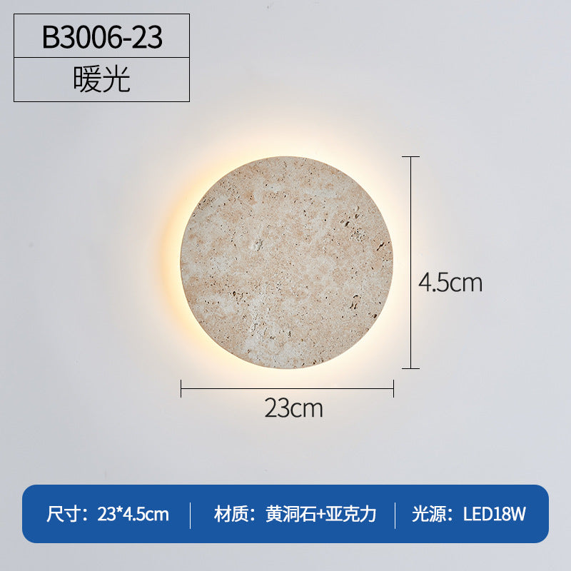 Yellow travertine bedroom bedside wall lamp round sheet designer staircase Japanese wabi-sabi wind living room atmosphere wall lamp