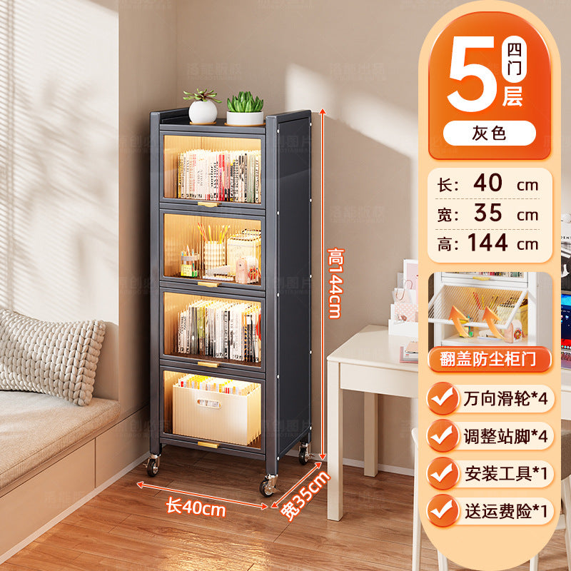 Steel dust-proof bookcase crevice bookshelf living room vertical cabinet with door locker bedroom narrow cabinet floor storage cabinet