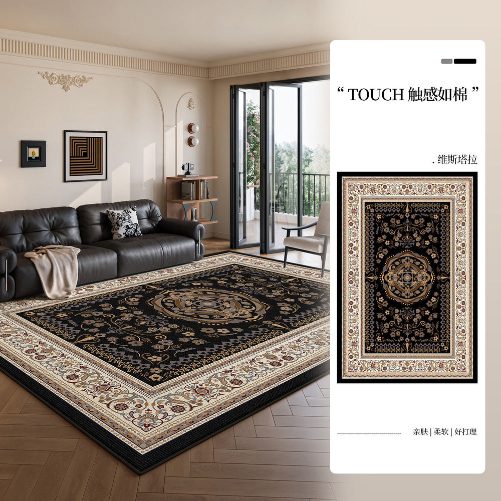 Carpet living room persian retro high-end no-wash and wipeable bedside bedroom carpet full large area black cross-border