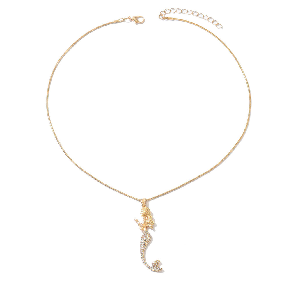 Wholesale mermaid pendants: european & american style, cute beach necklace, light luxury diamond-accented, versatile metal choker for women