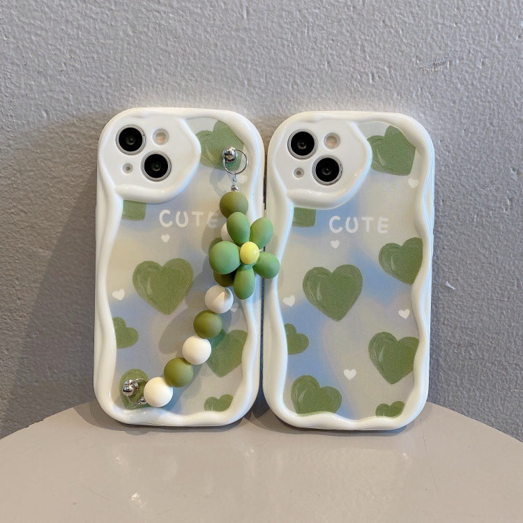 Full screen green love heart suitable for apple apple 16pro flower chain mobile phone case iphone13/15 protective cover