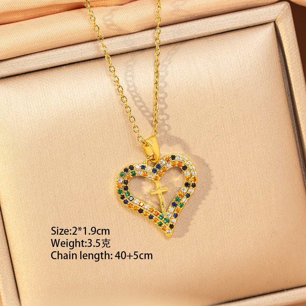 [titanium steel] cross-border popular full zirconium love cross necklace for women, accessible luxury fashion, high-end sweater chain accessories