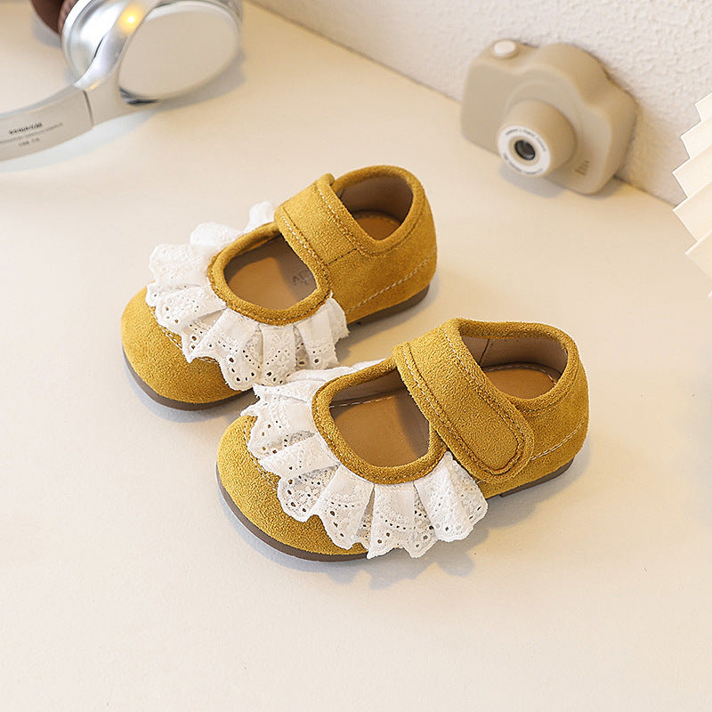 Ready-to-ship new children's leather shoes, korean style, girls' lace-trimmed princess shoes, elegant student patent leather soft-soled flats