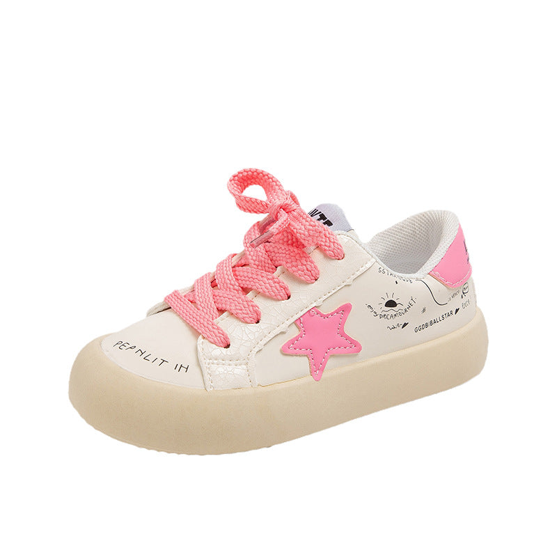 Korean version of children's leather board shoes soft sole spring and autumn new low-top casual boys and girls students star sports shoes versatile