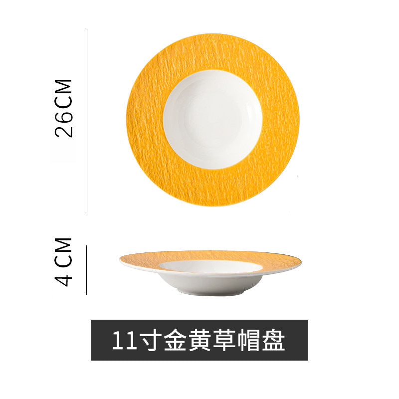 Ceramic pasta plate - home use straw hat plate, creative soup plate, western-style popular restaurant & hotel pasta plate tableware